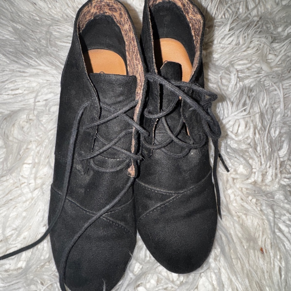 Cityclassified Black Lace-Up Suede Wedge Bootie